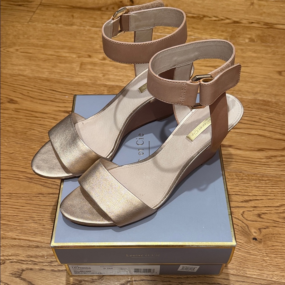 Louise et Cie Gold and Tan Wedge Sandals